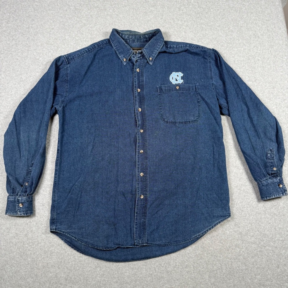 Vintage 90s UNC Tar Heels Spotlight Denim Button Down Shirt Long Sleeve Large